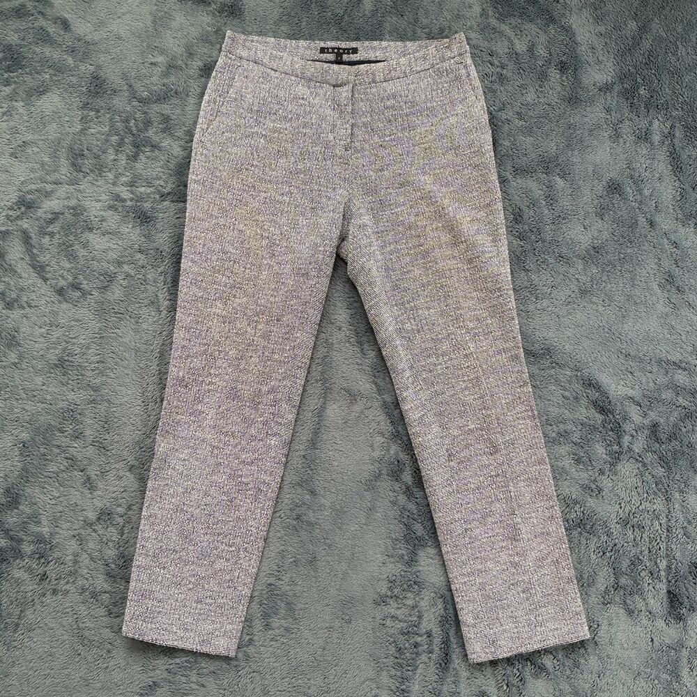 Theory Cropped Pants Women's 2 Plentiful Print Navy White Textured Cotton Tweed